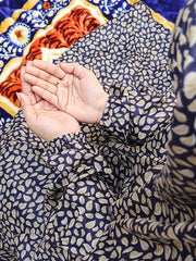 Namaz Chadar With Sleeves - Feather Print (Navy)
