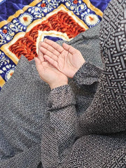 Namaz Chadar With Sleeves - Black White Print (Lawn)