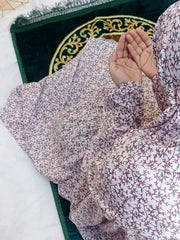 Namaz Chadar With Sleeves - White Print (Lawn)