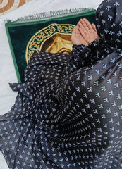 Namaz Chadar With Sleeves - Black Bow Print (Lawn)