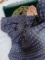 Namaz Chadar With Sleeves - Dark Grey Bow Print (Lawn)