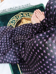 Namaz Chadar With Sleeves - Black Bow Print (Lawn)