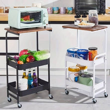 Load image into Gallery viewer, 3-Tier Metal Rolling Cart with Wooden Top
