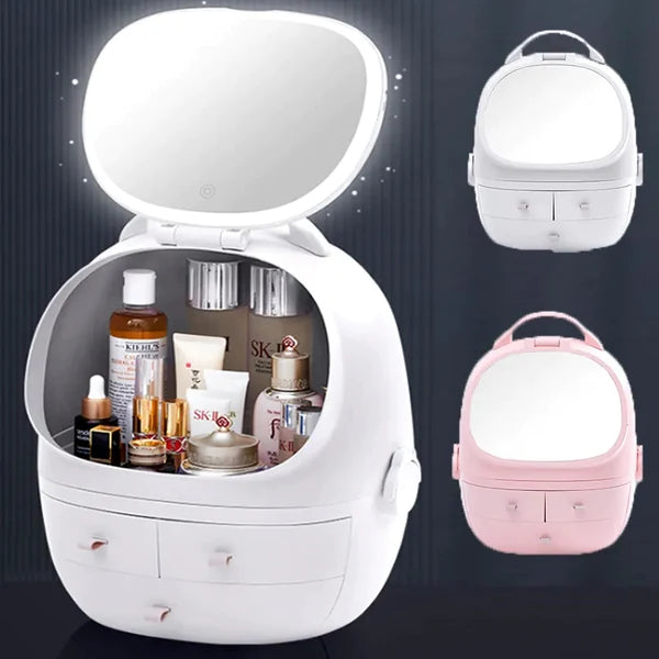 Portable Cosmetic Organizer With led light Mirror