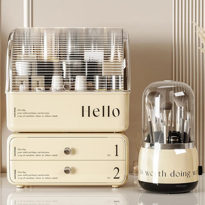 Exquisite Cosmetic Organizer with Dual Shelves and Brushes Holder
