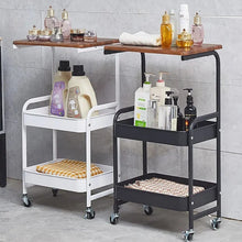 Load image into Gallery viewer, 3-Tier Metal Rolling Cart with Wooden Top
