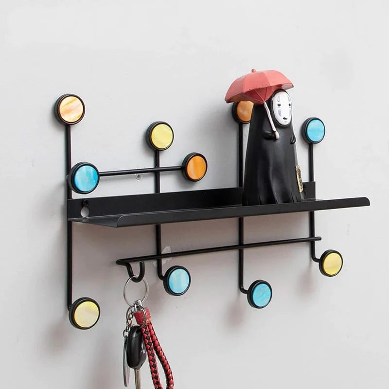 Nordic Style Wall Shelf With Hooks - Rectangle